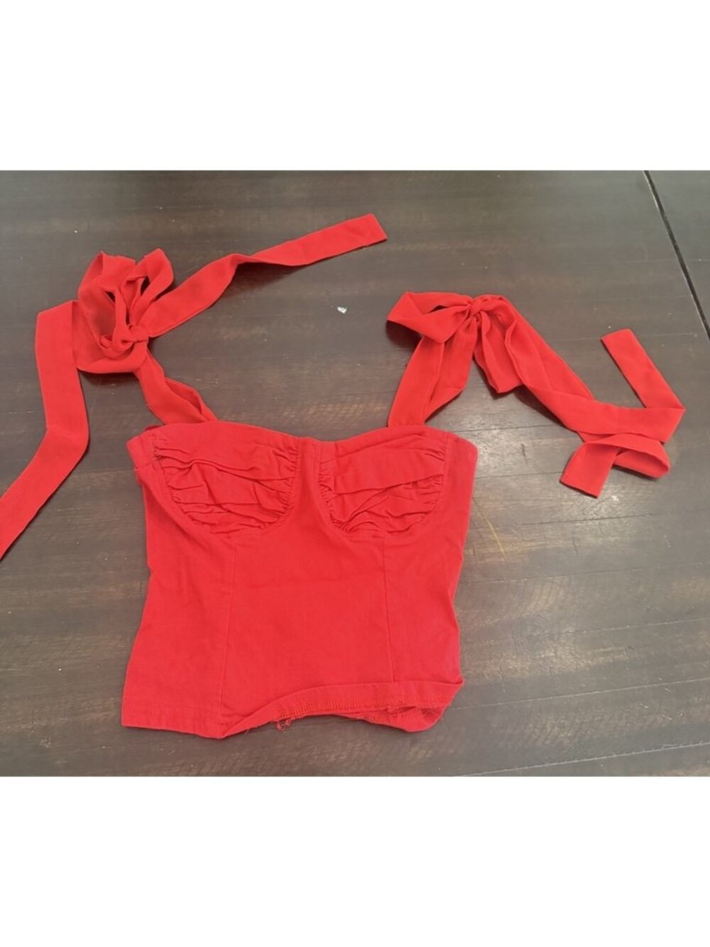 Mable Womens Tank Top Small Red Bustier Corset Tie Strap Ruched Cropped